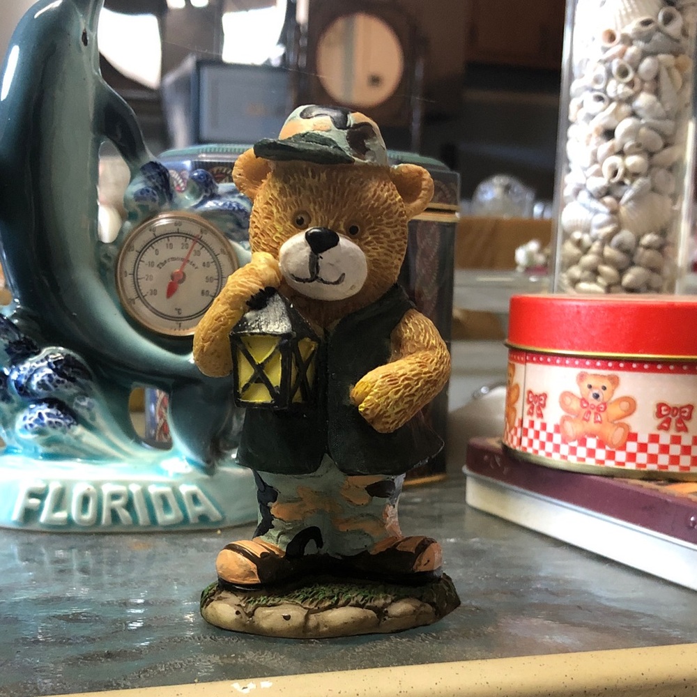Camouflage Bear Figurine with Lantern